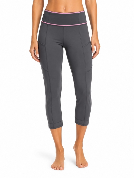 lululemon athletica Pants - lululemon athletica High-Rise Charcoal Cropped Leggings with Pink Coral Sz 4